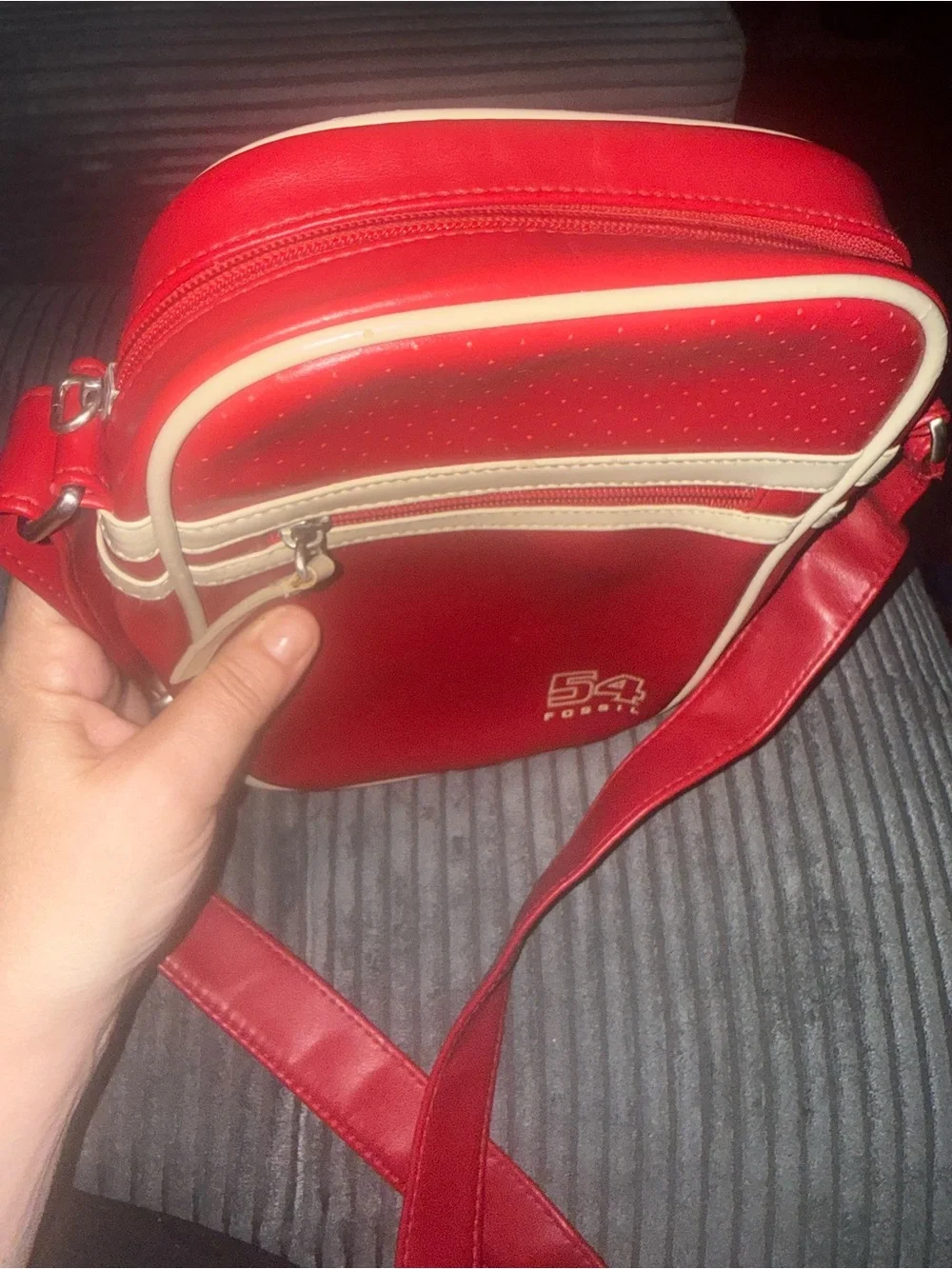 Fossil Red Retro Crossbody Bag with Cream Trim GUC